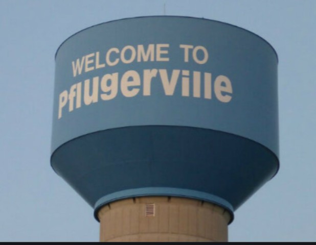 This is a picture of a water tower in Pflugerville TX